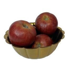 4 Wooden Red Apples In Copper‎ Craft Solid Brass Decorative Bowl